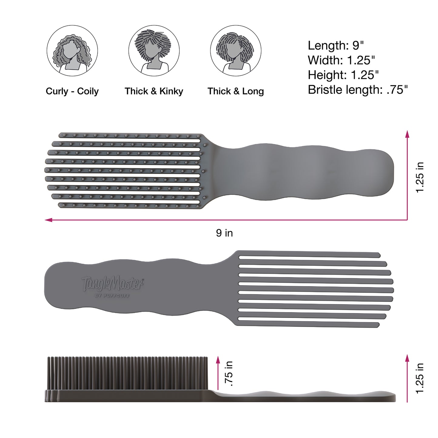 Detangling brush dimensions
