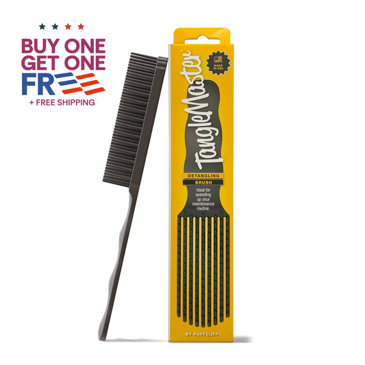PuffCuff TangleMaster Detangling Brush for Curly, Thick & Natural Hair (Gray or Gold)