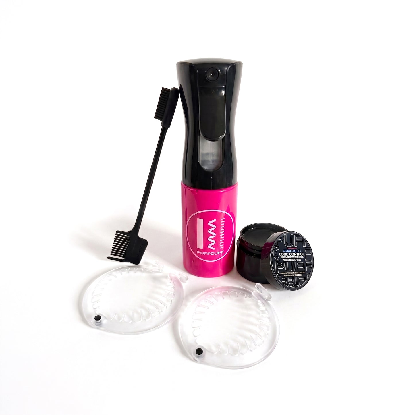 The FULL Kit by PuffCuff® — Curly Hair Styling Bundle | Junior Hair Clamps, Edge Brush, Edge Control & Mist Spray Bottle