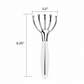 Handheld metal tool with measurements on a white background